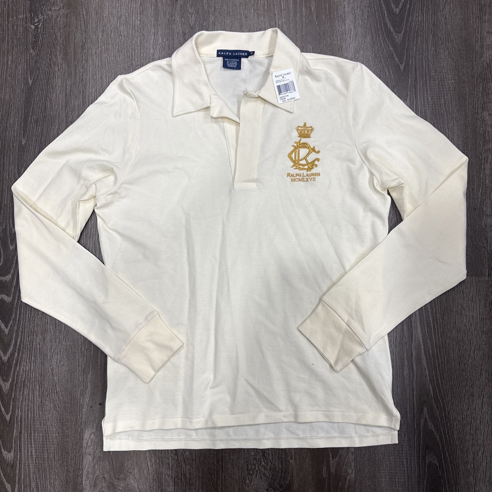 Vtg Ralph Lauren Shirt Women's Xl Rugby Polo Long Sleeve Johnny Loop Collar Nwt